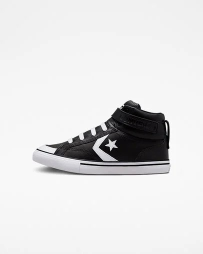 Converse Pro Blaze Strap Leather Kids' Sneakers Black / White NZ | C-24870969