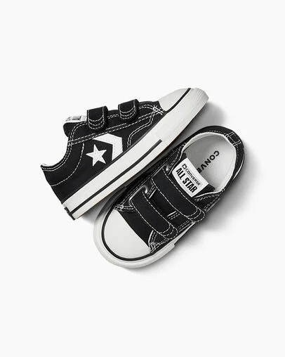 Converse Star Player 76 Easy-On Kids' Canvas Shoes Black / White NZ | C-23167809