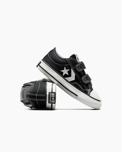 Converse Star Player 76 Easy-On Kids' Canvas Shoes Black / White NZ | C-23167809