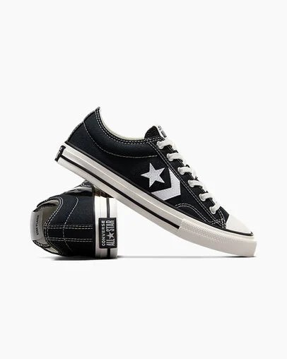 Converse Star Player 76 Foundational Kids' Canvas Shoes Black / White NZ | C-78421369