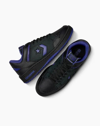 Converse Weapon Leather Men Basketball Shoes Black / Purple / Black NZ | C-30265879