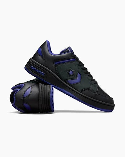 Converse Weapon Leather Men Basketball Shoes Black / Purple / Black NZ | C-30265879