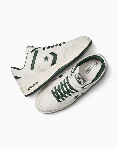 Converse Weapon Leather Women Basketball Shoes Green / White NZ | C-02731989