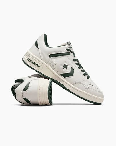Converse Weapon Leather Women Basketball Shoes Green / White NZ | C-02731989