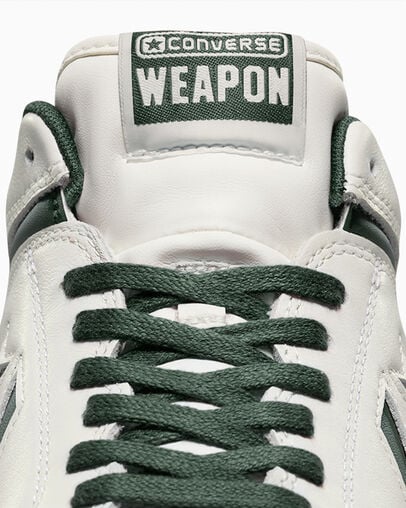 Converse Weapon Leather Women Basketball Shoes Green / White NZ | C-02731989