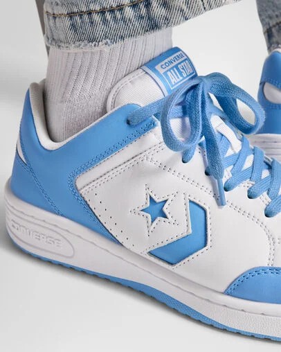 Converse Weapon Leather Women Basketball Shoes White / Blue NZ | C-67304159