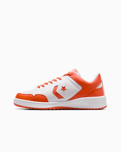 Converse Weapon Leather Women Basketball Shoes White / Orange NZ | C-30542769
