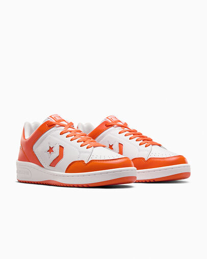 Converse Weapon Leather Women Basketball Shoes White / Orange NZ | C-30542769