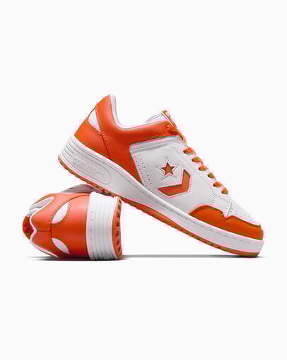 Converse Weapon Leather Women Basketball Shoes White / Orange NZ | C-30542769
