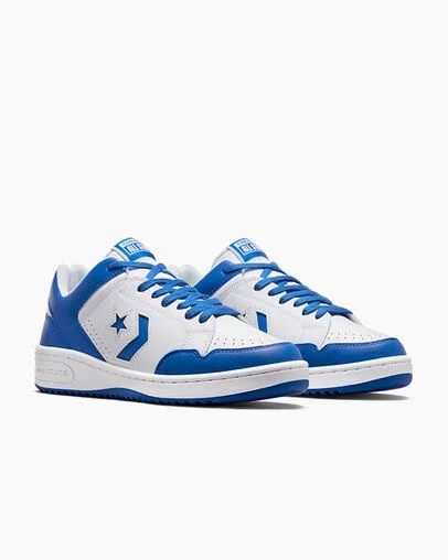 Converse Weapon Leather Women Basketball Shoes White / Blue NZ | C-69403289