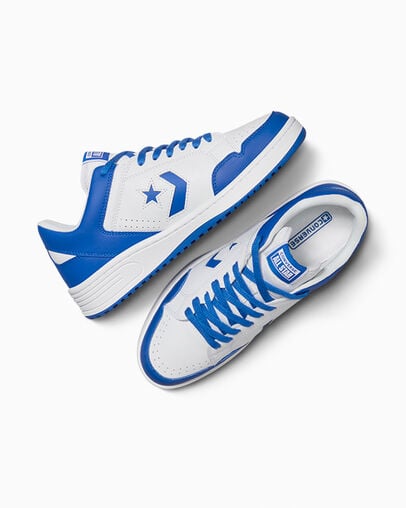 Converse Weapon Leather Women Basketball Shoes White / Blue NZ | C-69403289