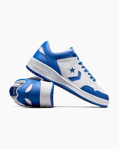 Converse Weapon Leather Women Basketball Shoes White / Blue NZ | C-69403289