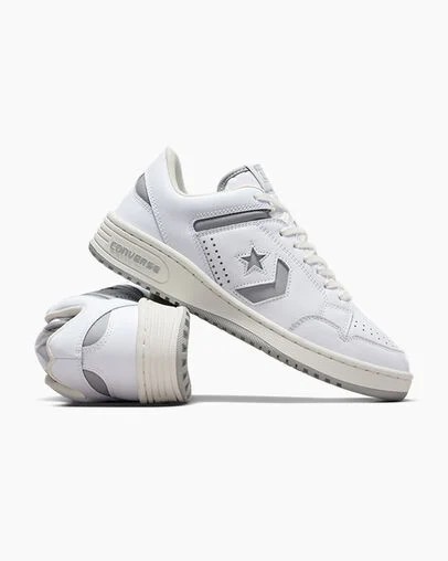 Converse Weapon Leather Women Basketball Shoes White / Grey NZ | C-78063499